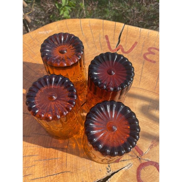 12 Oz Amber Flat Tumbler Fleur de Lis by Anthropologie Glass - Picture 2 of 4